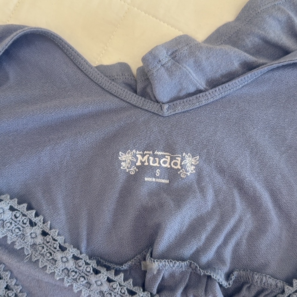 Mudd Y2K Blue Sleeveless Lace Trim Top Sz S - Picture 7 of 7
